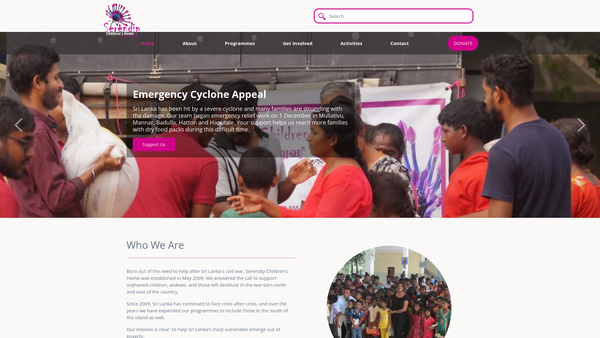 Screenshot of the Serendip Children's Home website
