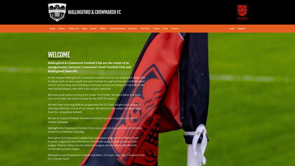 Screenshot of the Wallingford and Crowmarsh Football Club website
