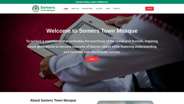 Screenshot of the Somers Town Mosque Ltd website