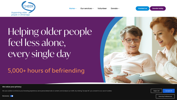 Screenshot of the Concern And Help For East Elmbridge Retired (Cheer) website