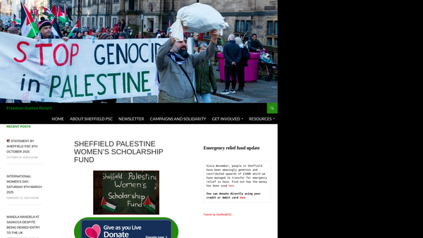 Screenshot of the Sheffield Palestine Women's Scholarship Fund website