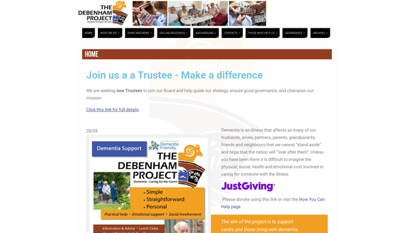Screenshot of the The Debenham Project (Dementia - Caring For The Carers) website