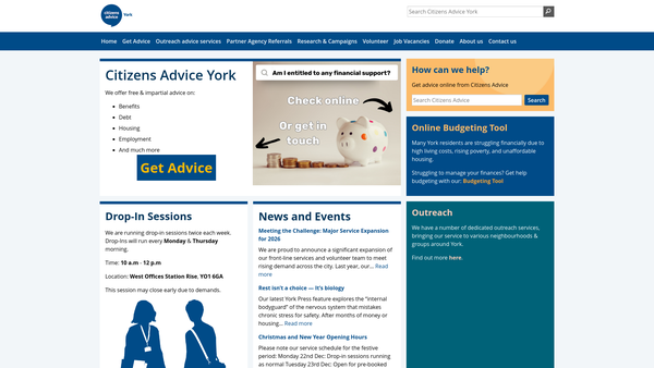 Screenshot of the York And District Citizens Advice Bureau website