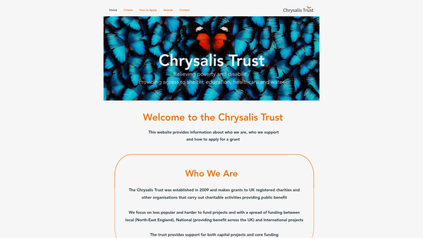 Screenshot of the Chrysalis Trust website