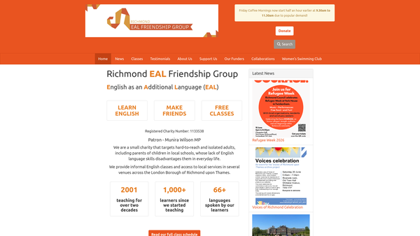 Screenshot of the Richmond Eal Friendship Group Centre Ltd website