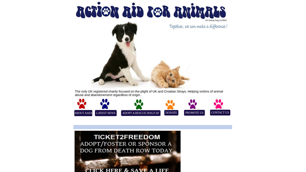 Screenshot of the Action Aid For Animals website