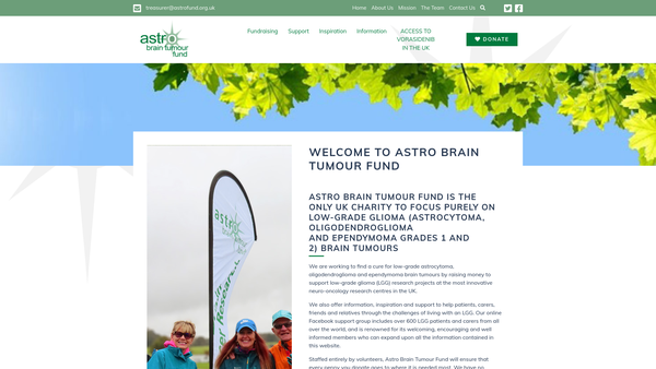 Screenshot of the Astro Brain Tumour Fund website