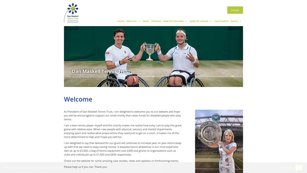 Screenshot of the The Dan Maskell Tennis Trust website