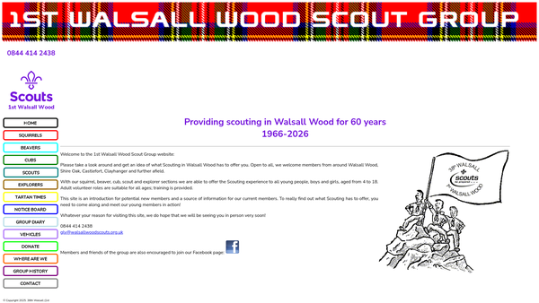 Screenshot of the 38th Walsall (1St Walsall Wood) Scout Group website