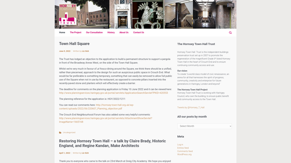Screenshot of the Hornsey Town Hall Trust website
