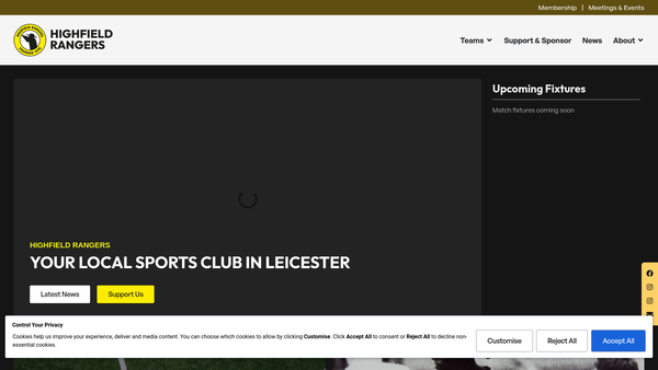 Screenshot of the Highfield Rangers website