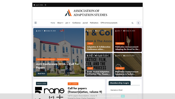 Screenshot of the Association Of Adaptation Studies website