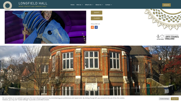 Screenshot of the Longfield Hall Trust website