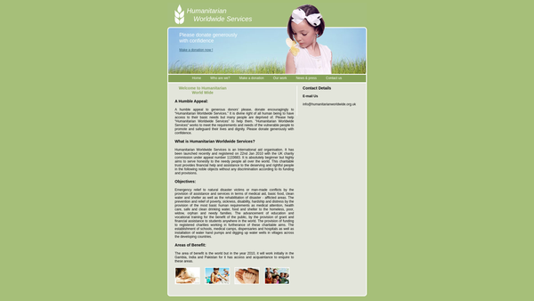 Screenshot of the Humanitarian Worldwide Services website