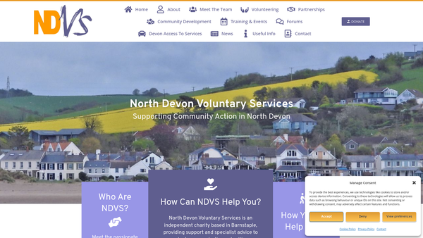 Screenshot of the North Devon Voluntary Services Limited website