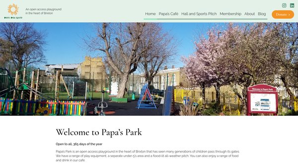Screenshot of the Papa's Park Ltd website