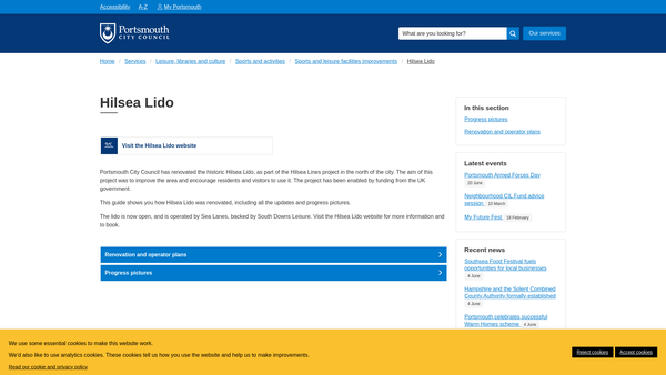 Screenshot of the Hilsea Lido Pool For The People Trust website