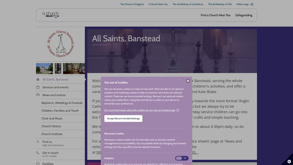 Screenshot of the The Parochial Church Council Of The Ecclesiastical Parish Of Banstead website