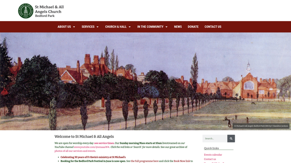 Screenshot of the The Parochial Church Council Of The Ecclesiastical Parish Of St Michael And All Angels, Bedford Park, London website