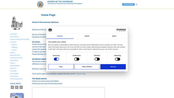 Screenshot of the The Parochial Church Council Of The Ecclesiastical Parish Of The Church Of The Ascension, Hall Green, Birmingham website
