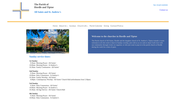 Screenshot of the The Parochial Church Council Of The Ecclesiastical Parish Of All Saints Hordle website