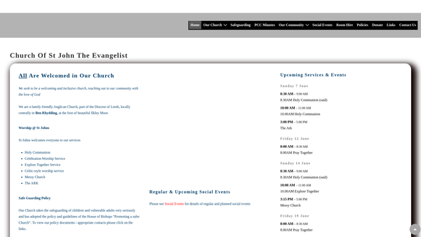 Screenshot of the The Parochial Church Council Of The Ecclesiastical Parish Of St. John's, Ben Rhydding website