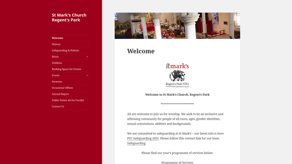 Screenshot of the The Parochial Church Council Of The Ecclesiastical Parish Of St Mark, Regent's Park website