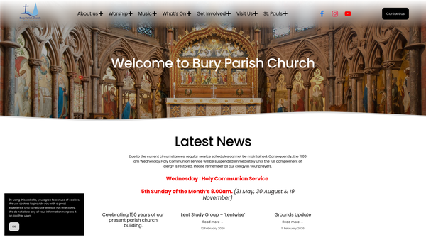 Screenshot of the The Parochial Church Council Of The Ecclesiastical Parish Of Saint Mary The Virgin Bury website