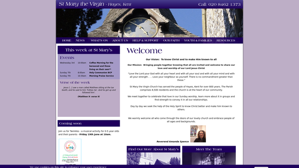 Screenshot of the The Parochial Church Council Of The Ecclesiastical Parish Of St Mary's, Hayes, Kent website