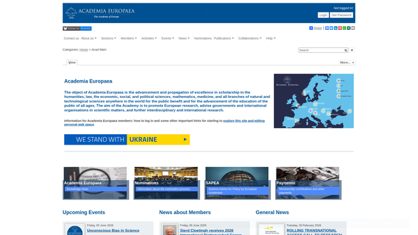 Screenshot of the Academia Europaea (The Academy Of Europe) website