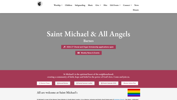 Screenshot of the The Parochial Church Council Of The Ecclesiastical Parish Of St Michael & All Angels, Barnes website