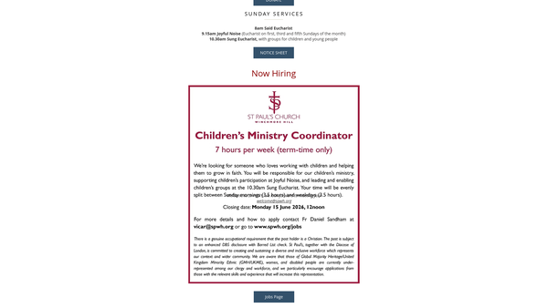 Screenshot of the The Parochial Church Council Of The Ecclesiastical Parish Of St Paul's Church, Winchmore Hill website