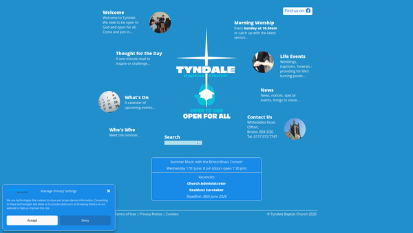 Screenshot of the Tyndale Baptist Church, Bristol website