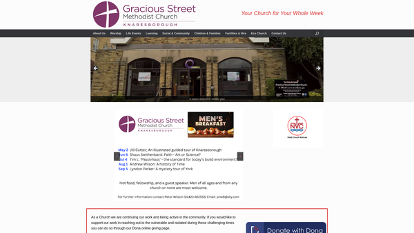 Screenshot of the Gracious Street Methodist Church website