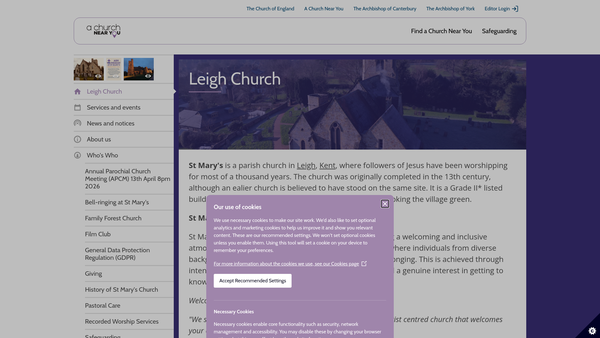 Screenshot of the The Parochial Church Council Of The Ecclesiastical Parish Of St. Mary The Virgin, Leigh, Tonbridge, Kent website