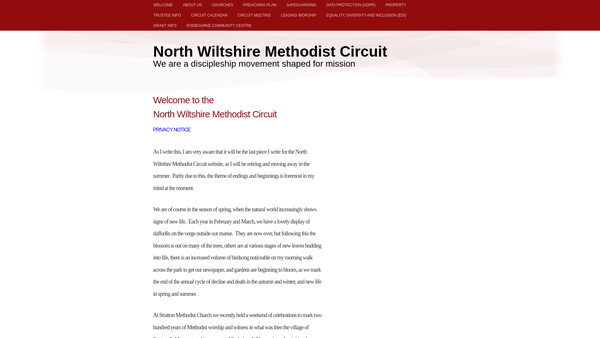 Screenshot of the North Wiltshire Methodist Circuit website