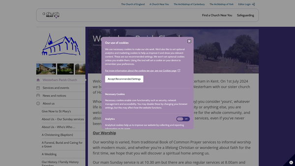 Screenshot of the The Parochial Church Council Of The Ecclesiastical Parish Of St Mary The Virgin Parish Church Westerham Kent website