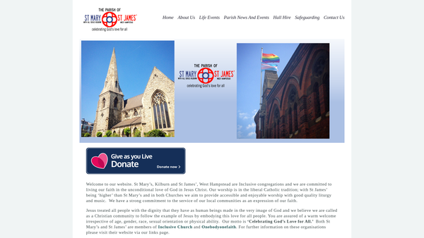 Screenshot of the The Parochial Church Council Of The Ecclesiastical Parish Of Saint Mary With All Souls, Kilburn And Saint James, West Hampstead. website