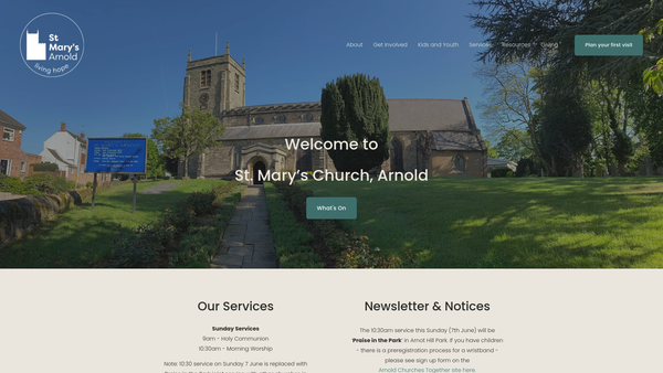 Screenshot of the The Parochial Church Council Of The Ecclestiastical Parish Of St Mary, Arnold website