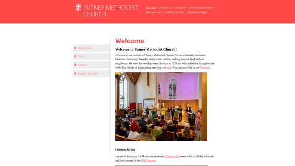 Screenshot of the Putney Methodist Church website