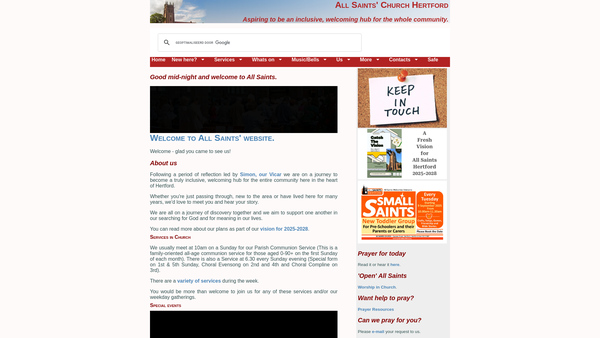 Screenshot of the The Parochial Church Council Of The Ecclesiastical Parish Of All Saints With St John, Hertford website