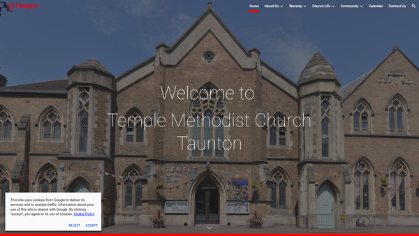 Screenshot of the Temple Methodist Church website