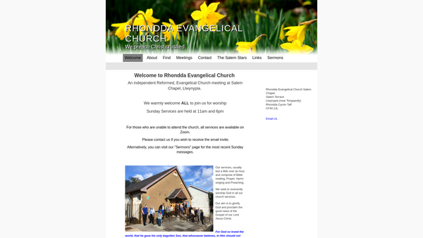 Screenshot of the Rhondda Evangelical Church website