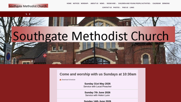 Screenshot of the Southgate (The Bourne) Methodist Church website