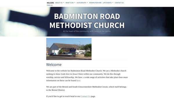 Screenshot of the Badminton Road Methodist Church website