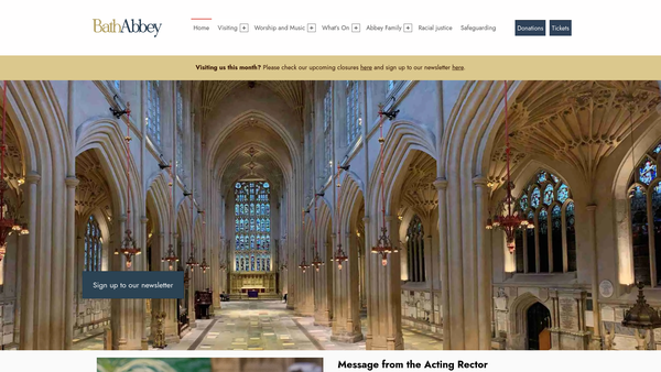Screenshot of the The Parochial Church Council Of The Ecclesiastical Parish Of Bath Abbey With St James, Bath website