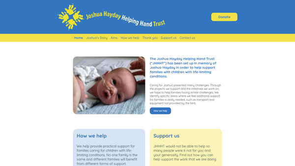 Screenshot of the Joshua Hayday Helping Hand Trust website