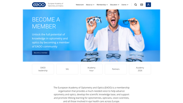 Screenshot of the European Academy Of Optometry And Optics website