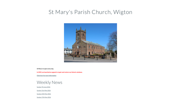 Screenshot of the The Parochial Church Council Of The Ecclesiastical Parish Of St Mary, Wigton website