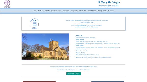 Screenshot of the The Parochial Church Council Of The Ecclesiastical Parish Of St Mary The Virgin Nunthorpe website